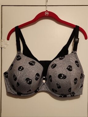 🔥360° Back Smoothing Push Up Plunge Fun Plaid & Skull Print Bra - Black & White